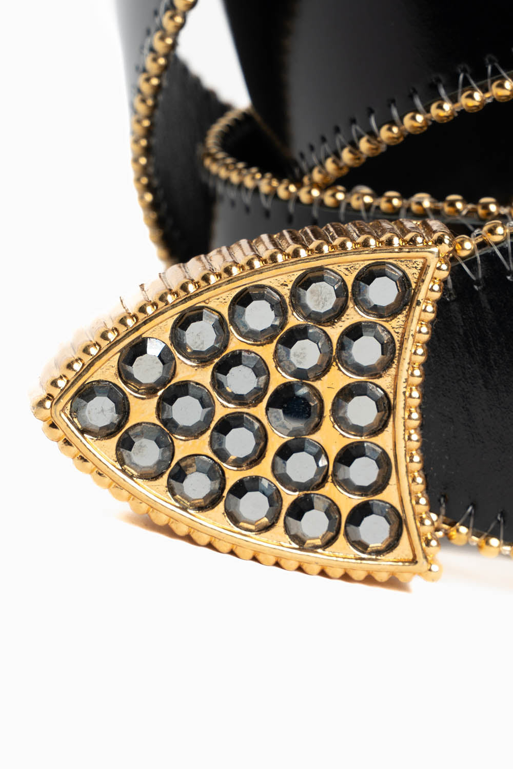 ROBIN'S JEAN BLK LEATHER BELT WITH BLK DIAMOND CRYSTALS