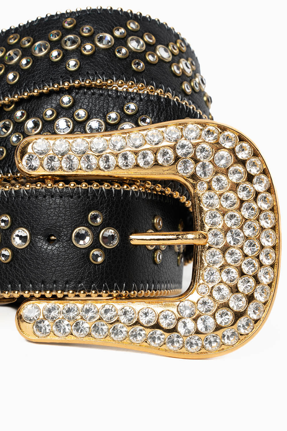ROBIN'S JEAN BLACK LEATHER BELT WITH CLEAR CRYSTALS