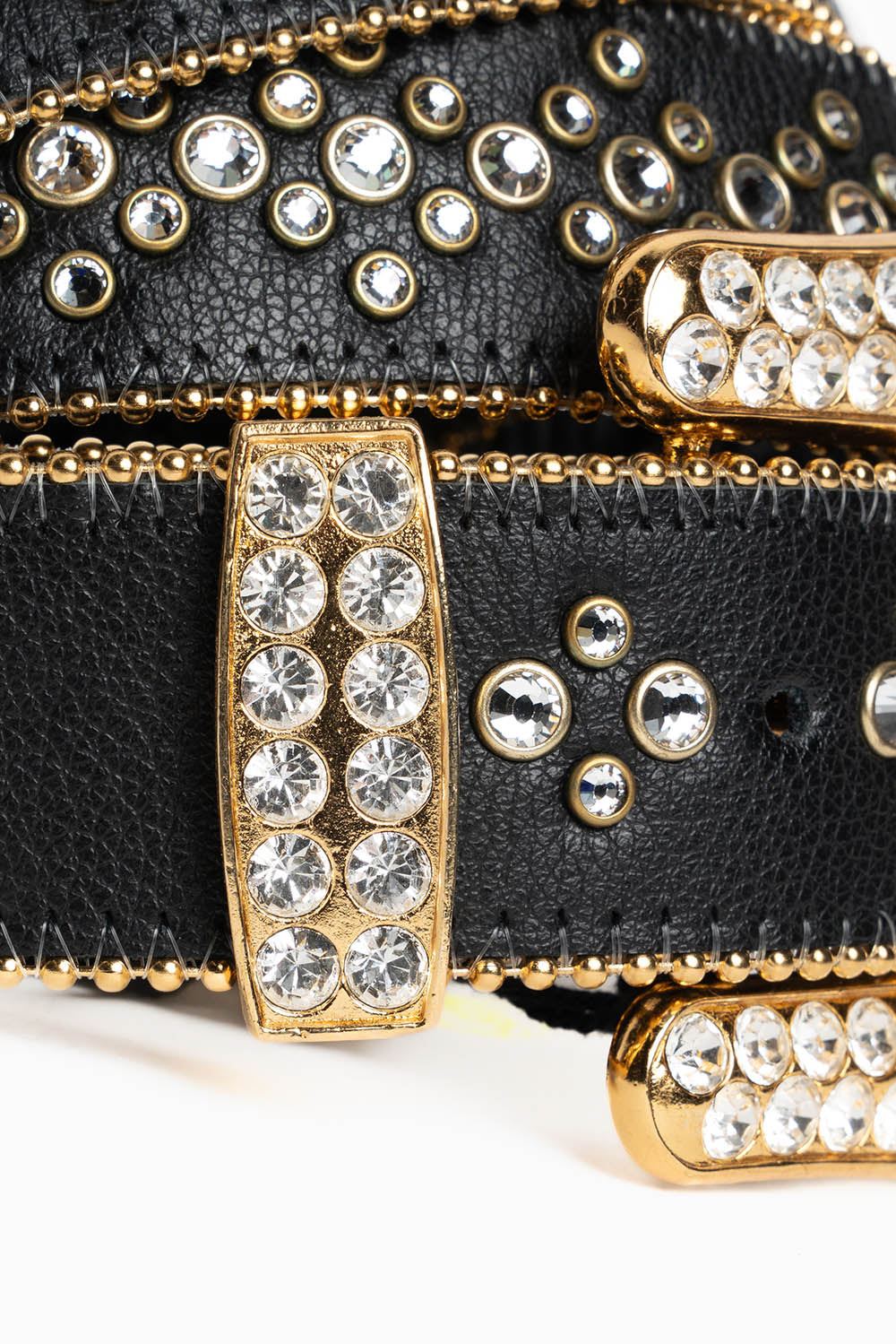 ROBIN'S JEAN BLACK LEATHER BELT WITH CLEAR CRYSTALS