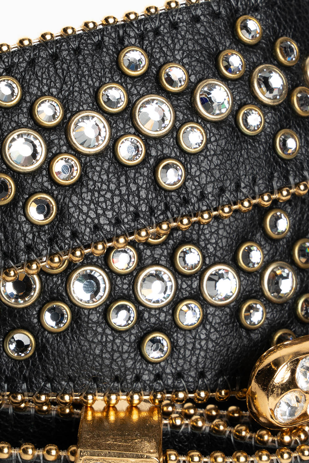 ROBIN'S JEAN BLACK LEATHER BELT WITH CLEAR CRYSTALS