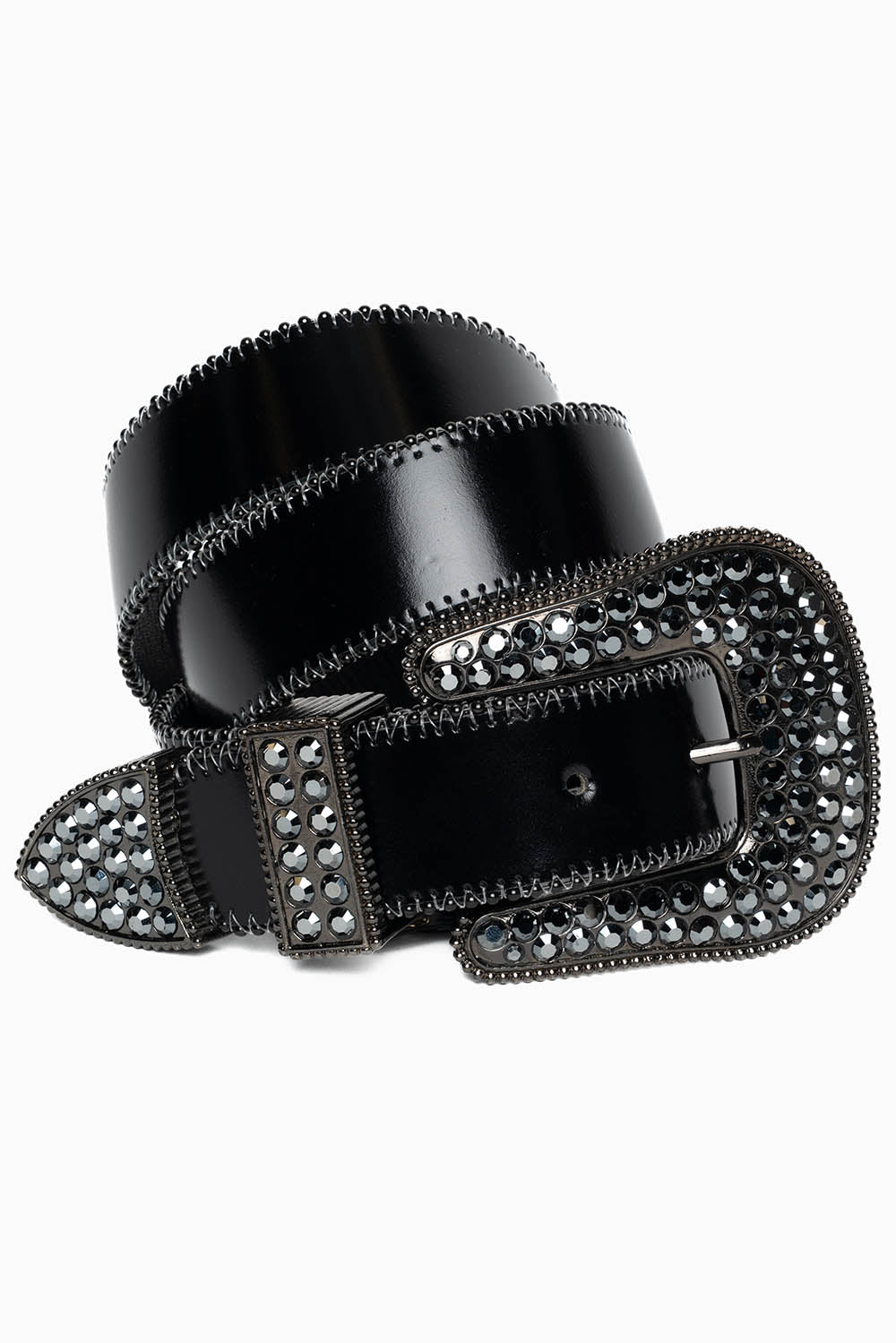 ROBIN'S JEAN BLK LEATHER BELT WITH BLK DIAMOND CRYSTALS AND BLK BEADS