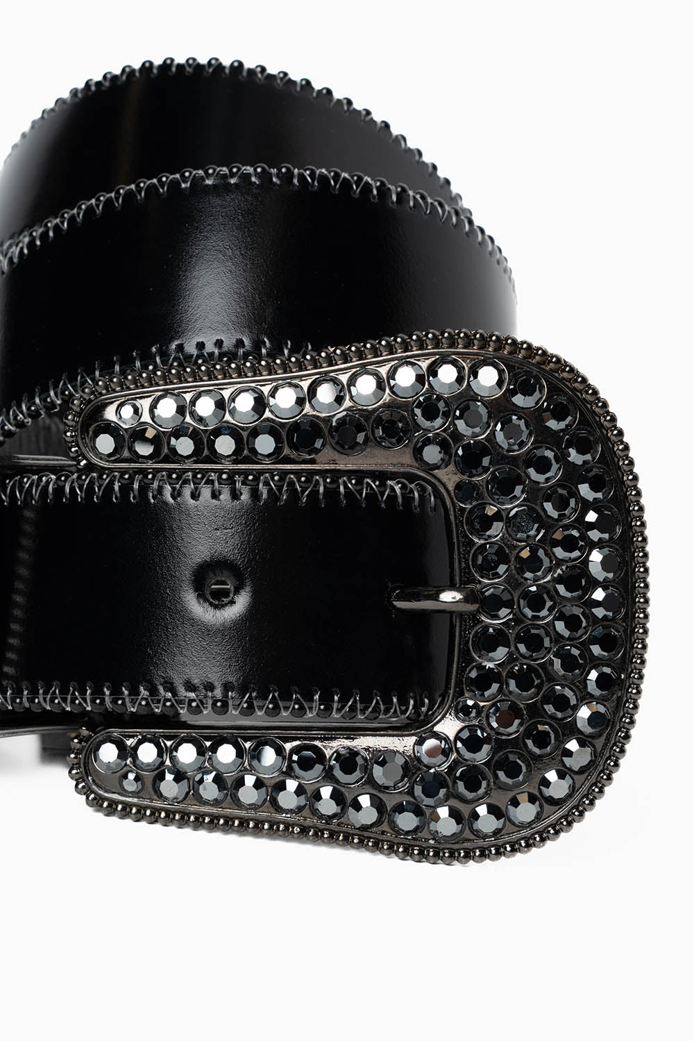 ROBIN'S JEAN BLK LEATHER BELT WITH BLK DIAMOND CRYSTALS AND BLK BEADS