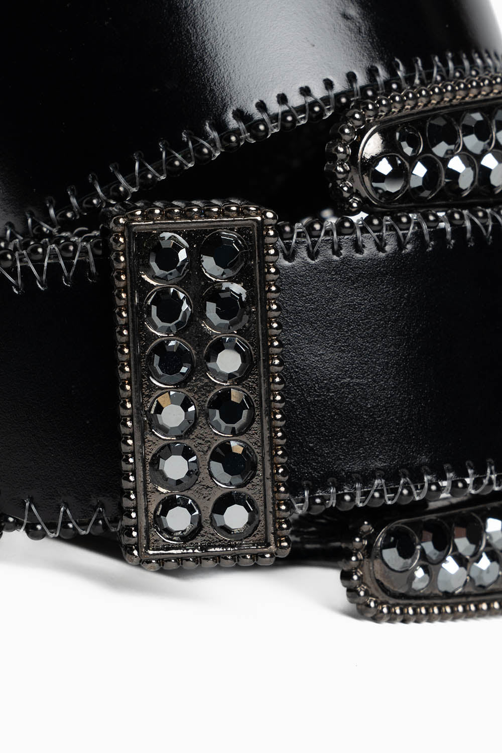 ROBIN'S JEAN BLK LEATHER BELT WITH BLK DIAMOND CRYSTALS AND BLK BEADS