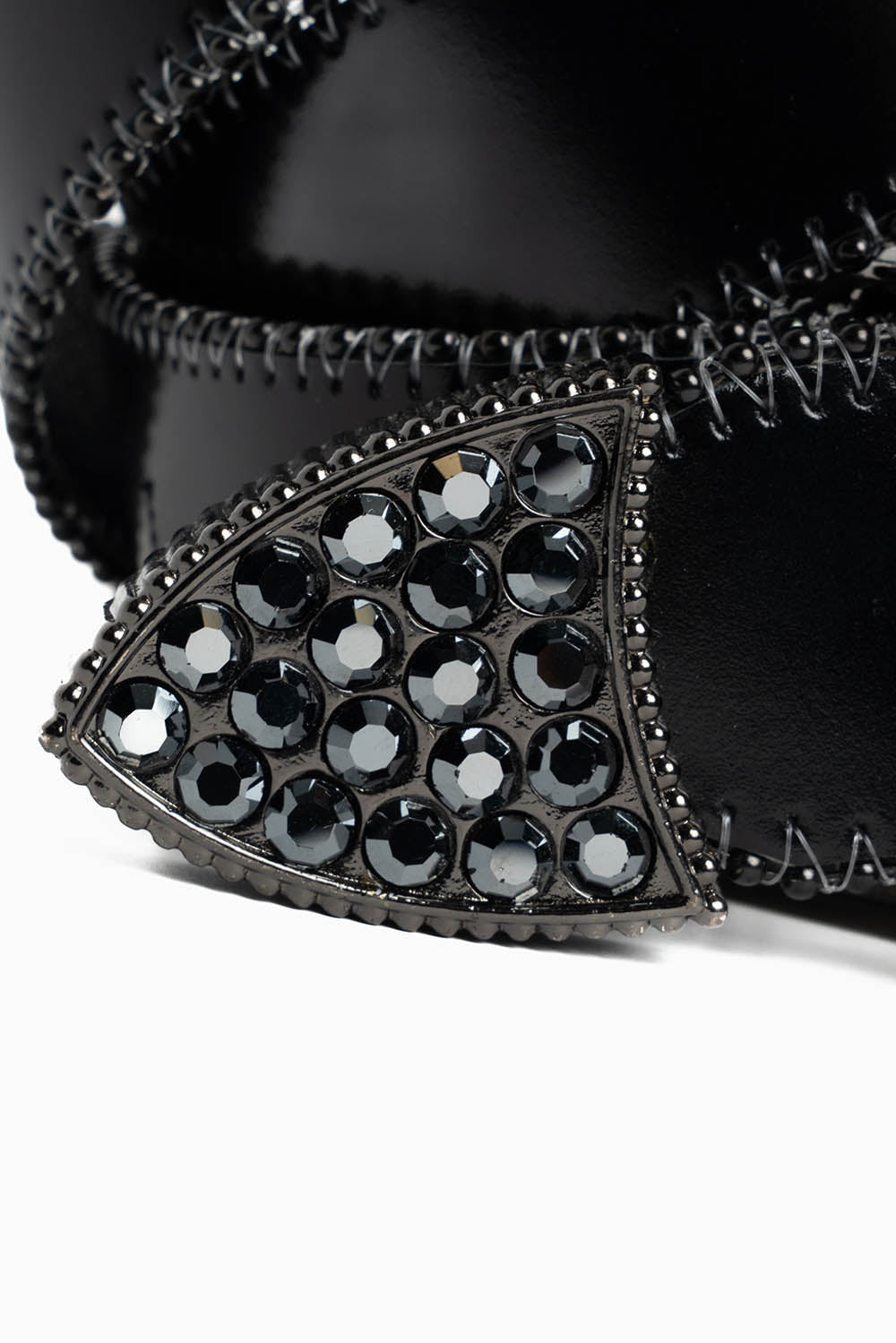ROBIN'S JEAN BLK LEATHER BELT WITH BLK DIAMOND CRYSTALS AND BLK BEADS