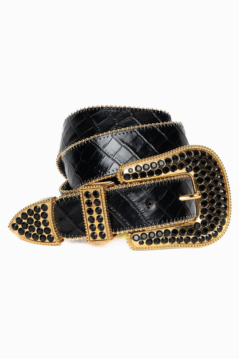 ROBIN'S JEAN BLK PATENT LEATHER BELT WITH BLK CRYSTALS