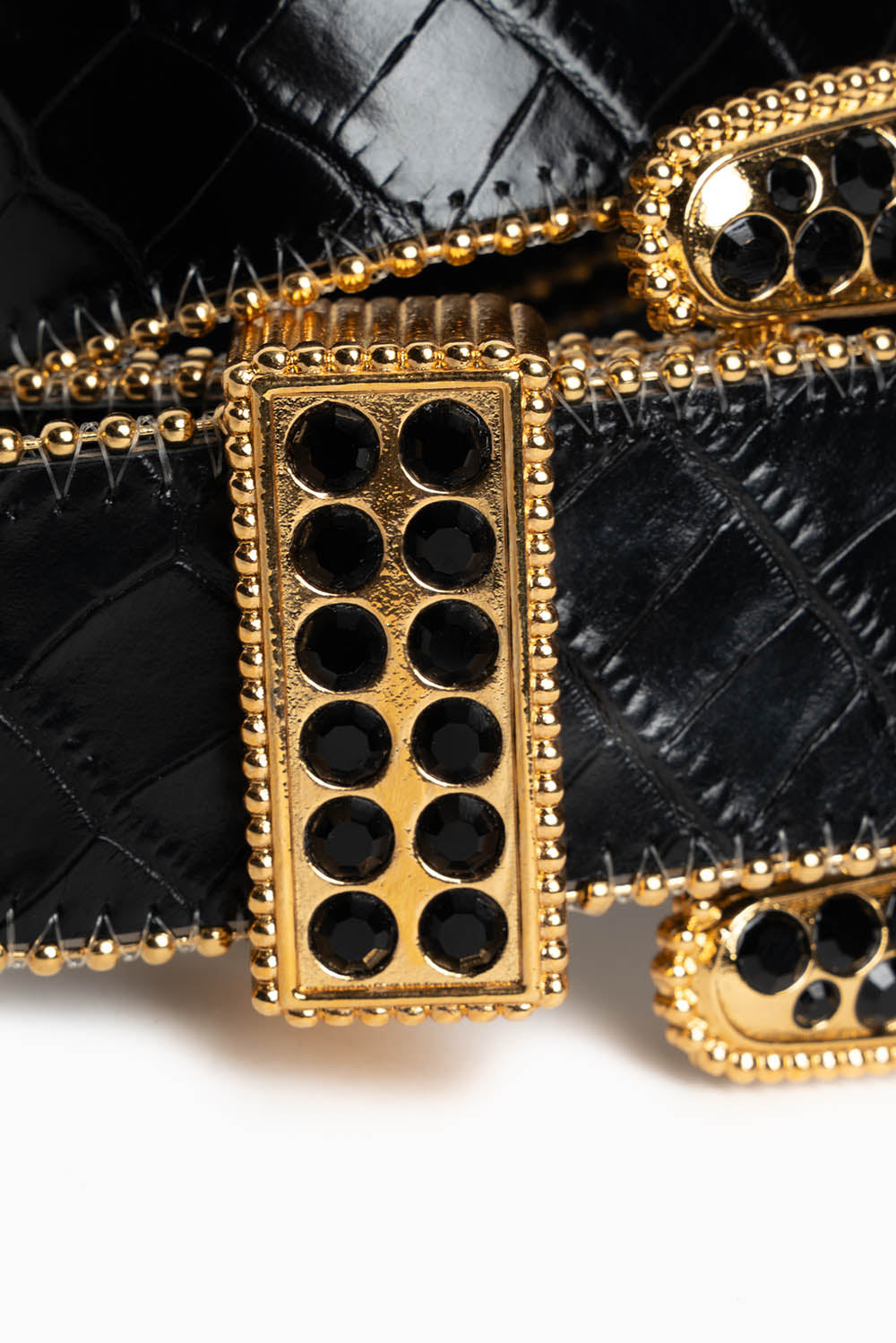 ROBIN'S JEAN BLK PATENT LEATHER BELT WITH BLK CRYSTALS