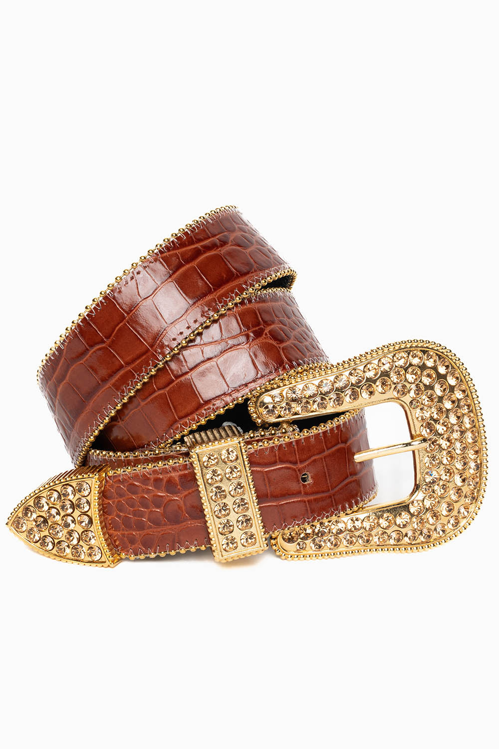 ROBIN'S JEAN CARAMEL PATENT LEATHER BELT WITH COLORADO TOPAZ CRYSTALS