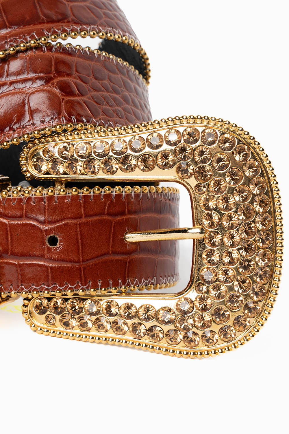 ROBIN'S JEAN CARAMEL PATENT LEATHER BELT WITH COLORADO TOPAZ CRYSTALS