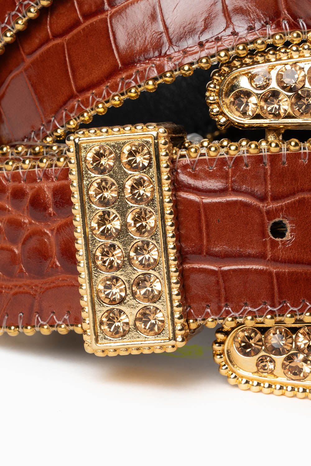 ROBIN'S JEAN CARAMEL PATENT LEATHER BELT WITH COLORADO TOPAZ CRYSTALS