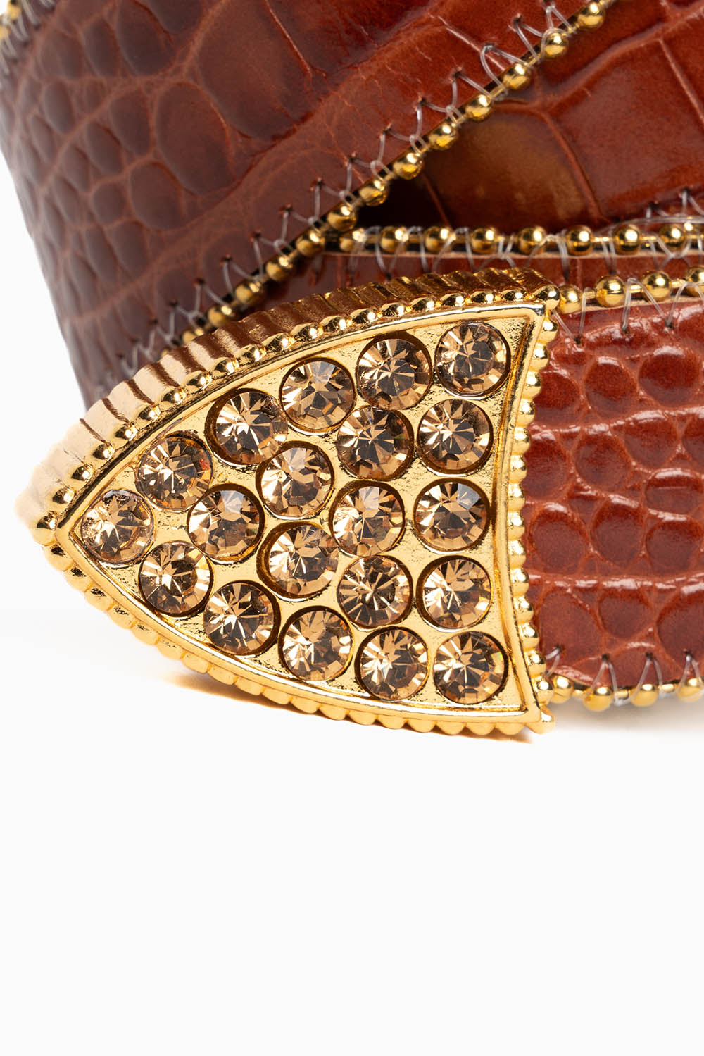 ROBIN'S JEAN CARAMEL PATENT LEATHER BELT WITH COLORADO TOPAZ CRYSTALS