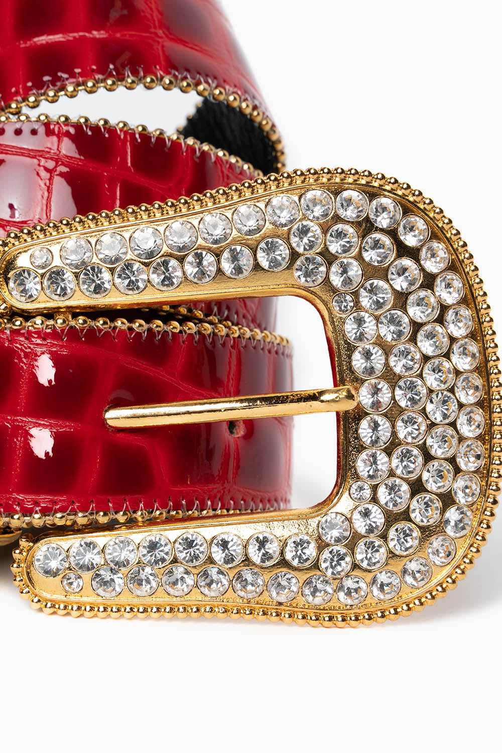 ROBIN'S JEAN RED PATENT LEATHER BELT WITH CLEAR CRYSTALS