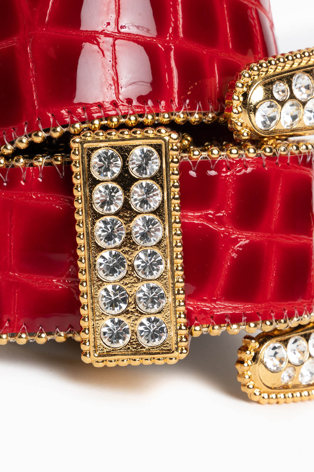 ROBIN'S JEAN RED PATENT LEATHER BELT WITH CLEAR CRYSTALS