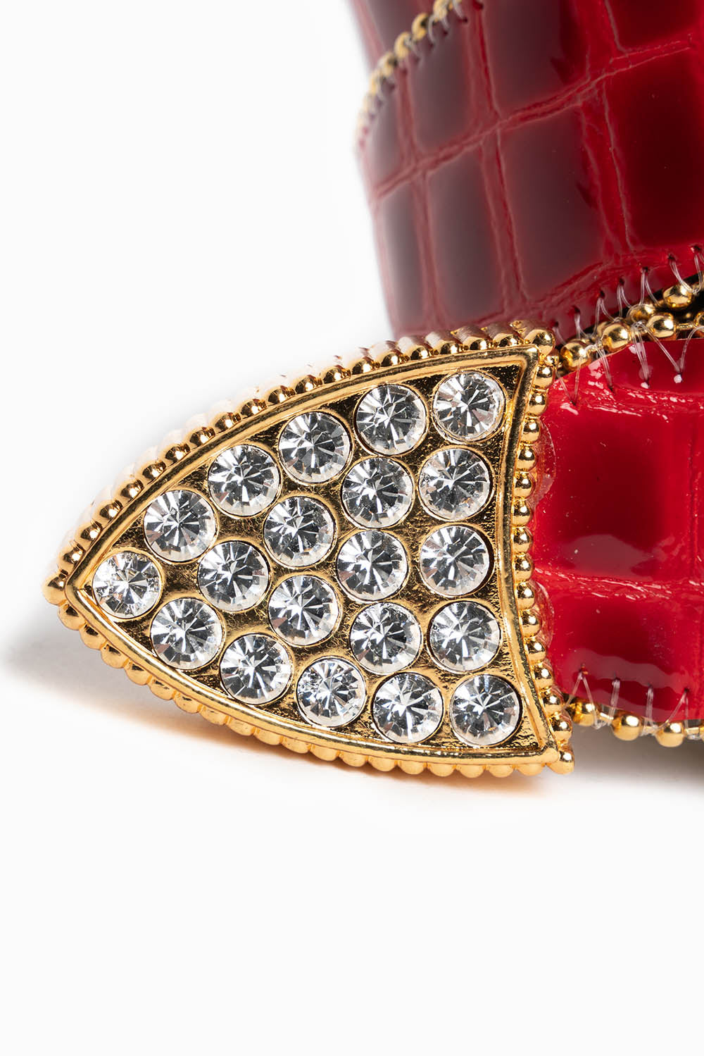 ROBIN'S JEAN RED PATENT LEATHER BELT WITH CLEAR CRYSTALS