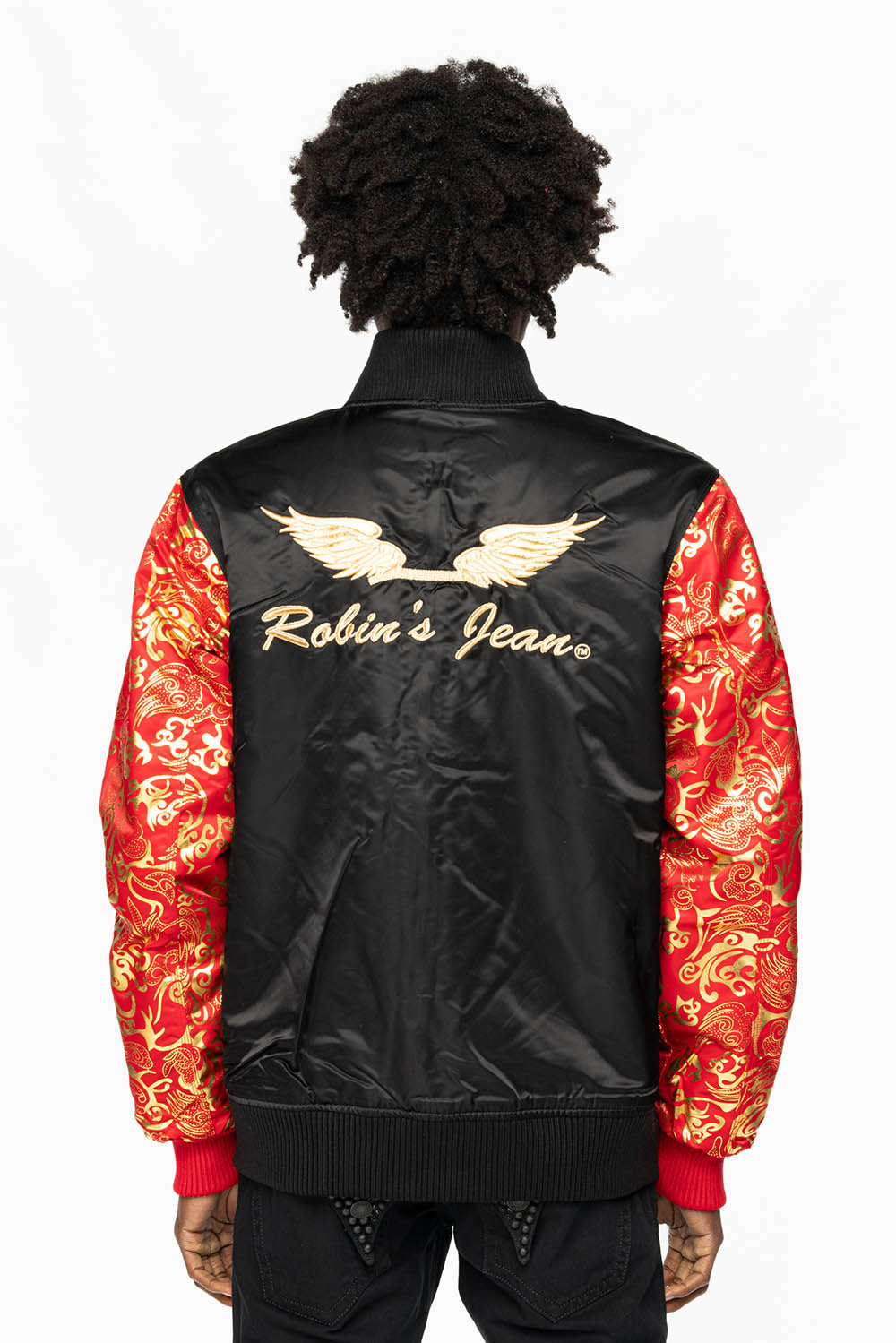 ROBIN’S REVERSIBLE VARSITY BOMBER JACKET IN RED/GOLD