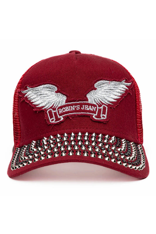 BURGUNDY TRUCKER HAT WITH SILVER EMBELLISHMENT