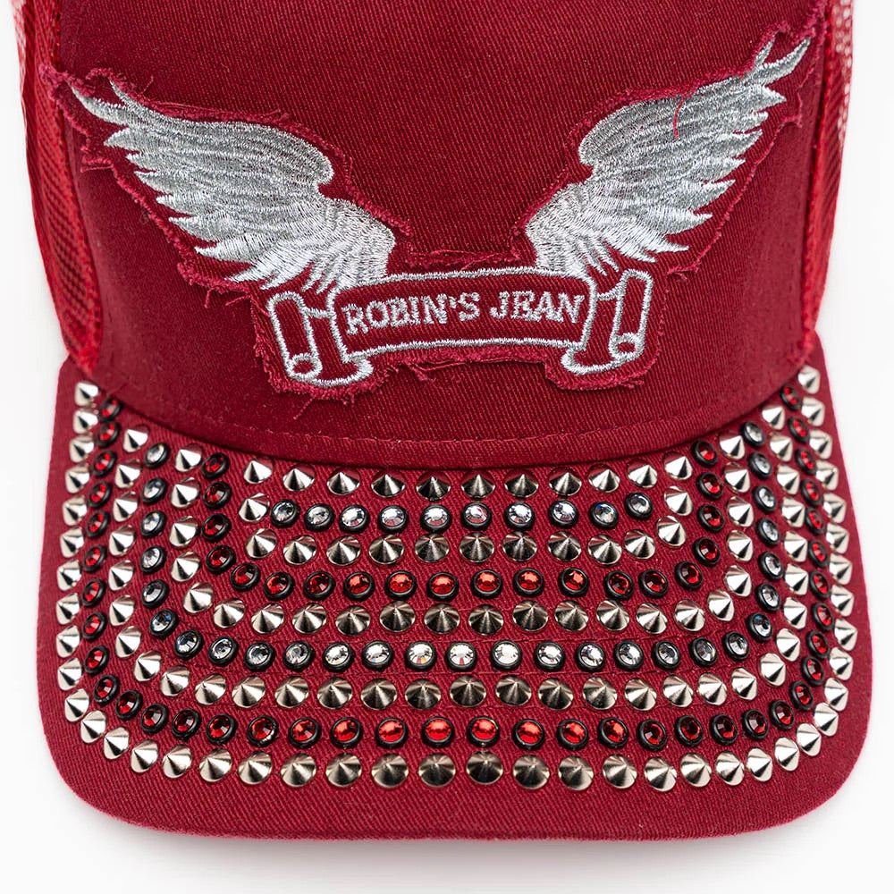 BURGUNDY TRUCKER HAT WITH SILVER EMBELLISHMENT Robin s Jean