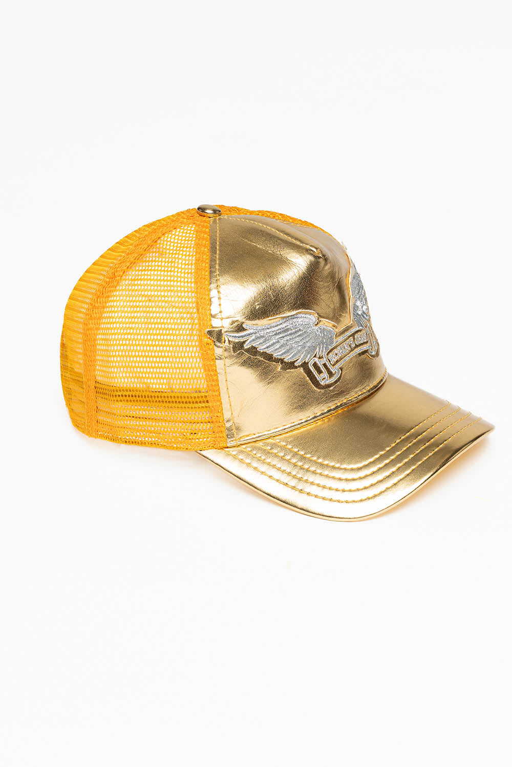 ROBIN’S CLASSIC WING CAP IN METALLIC GOLD WITH SILVER EMBROIDERED LOGO