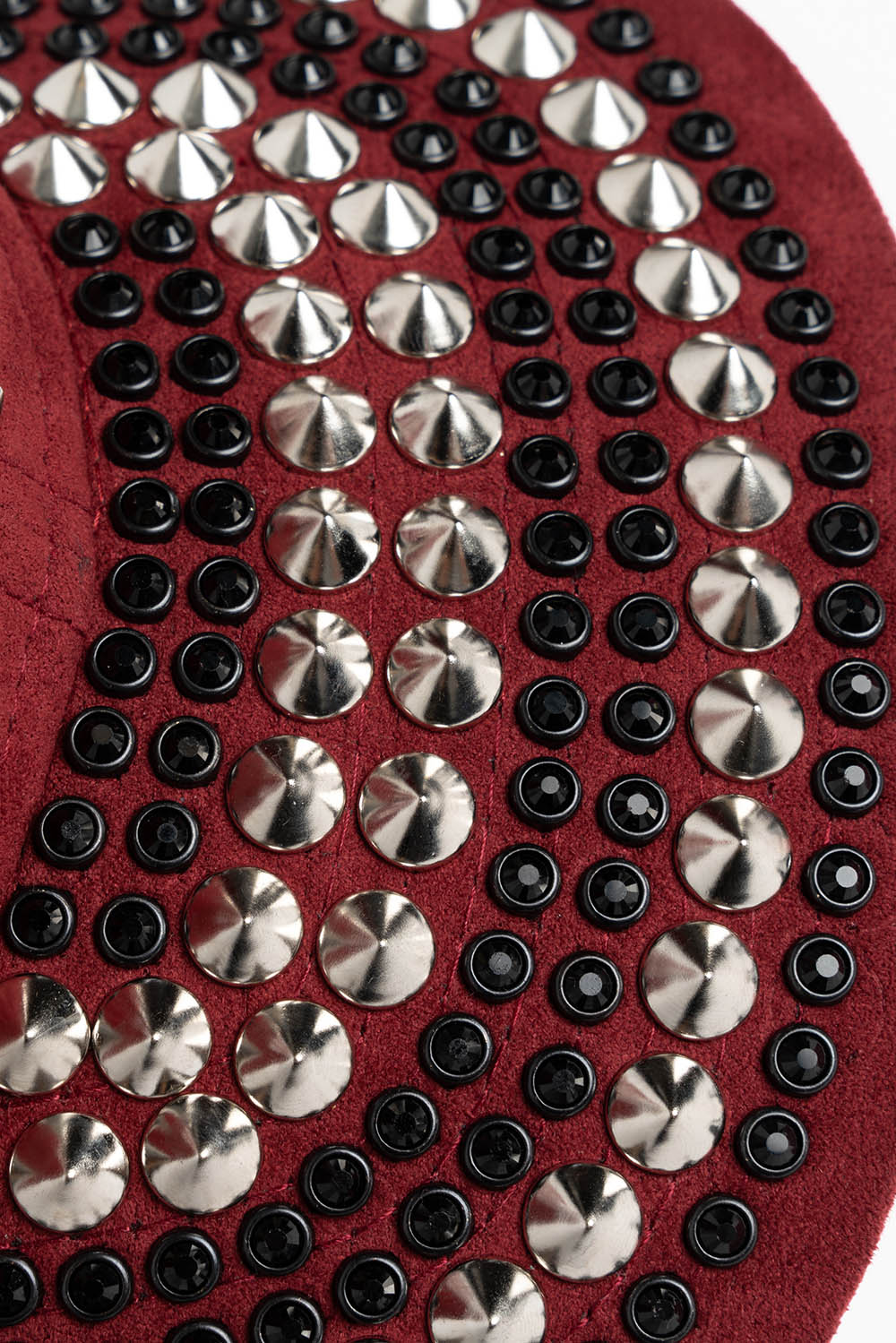 MICRO SUEDE CAP IN BURGUNDY FULLY EMBELLISHED  IN SILVER WING LOGO EMBROIDERY