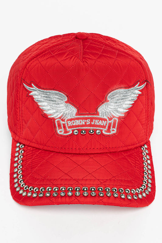 ROBINS  QUILTED CAP IN RED WITH EMBALISHMENT