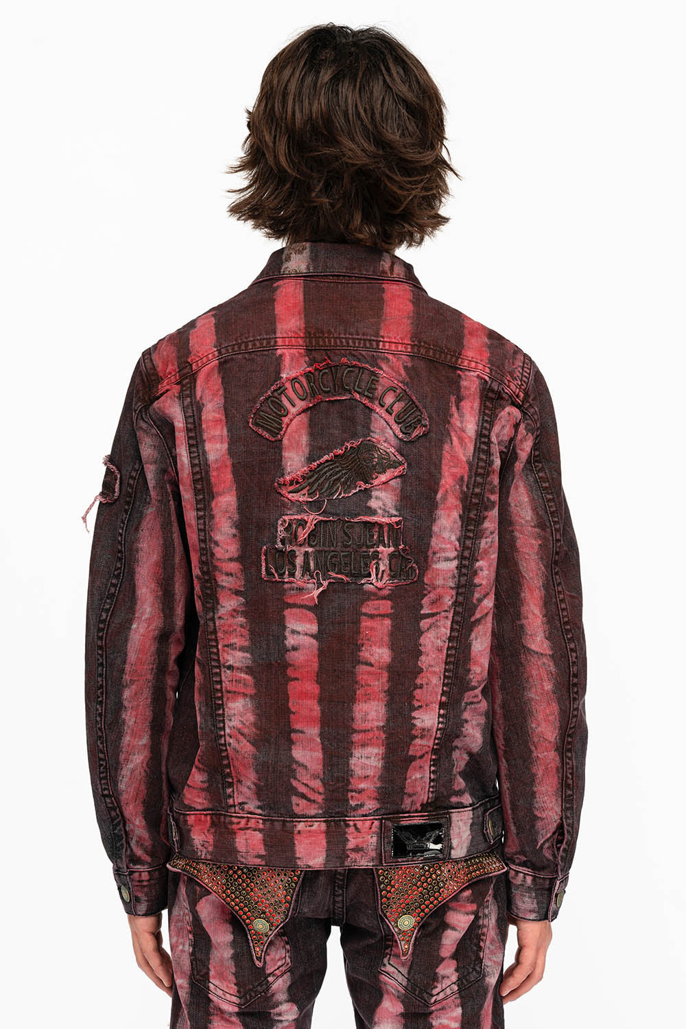 MENS DENIM JACKET IN PRISONER RED WASH