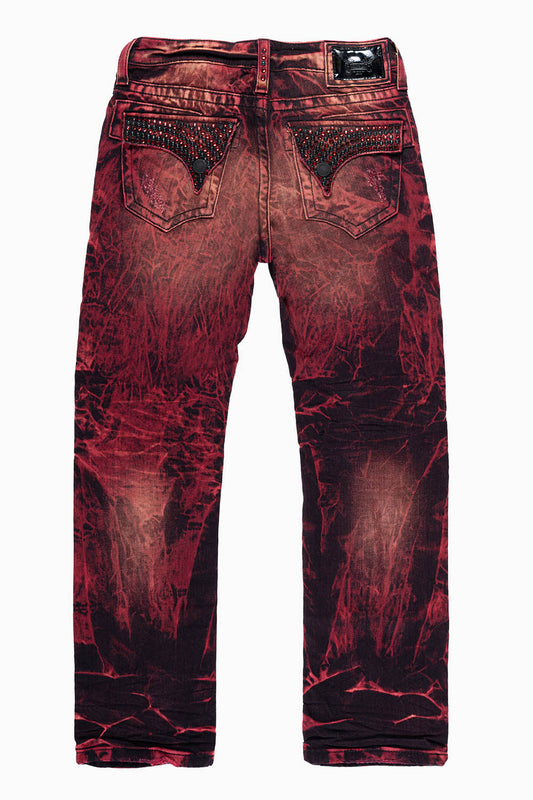 ROBINS KIDS LONG FLAP SLIM-STRAIGHT JEANS  IN YANKEE WASH EMBELLISHED WITH CRYSTALS AND STUDS