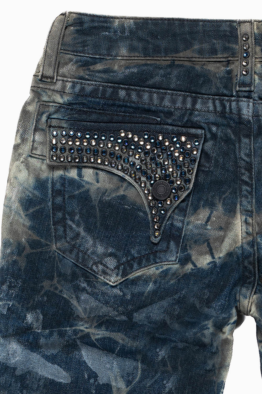 ROBINS KIDS LONG FLAP SLIM-STRAIGHT JEANS  IN SATURN  WASH EMBELLISHED WITH CRYSTALS