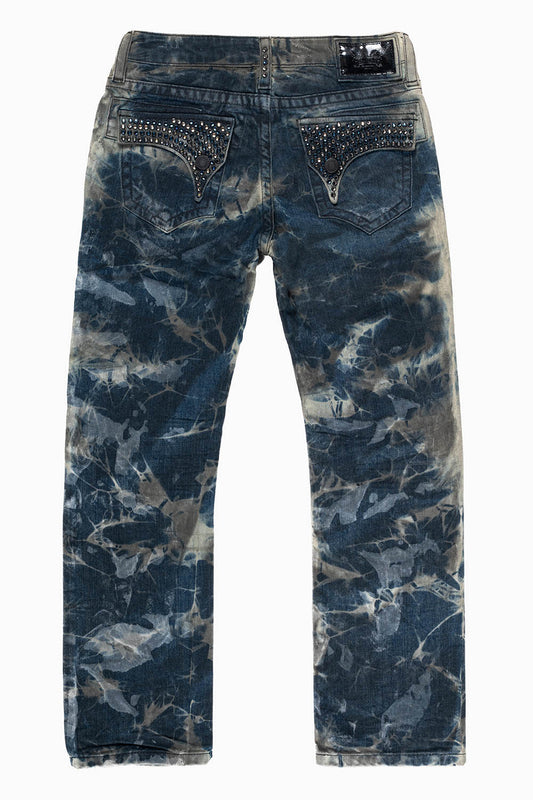 ROBINS KIDS LONG FLAP SLIM-STRAIGHT JEANS  IN SATURN  WASH EMBELLISHED WITH CRYSTALS