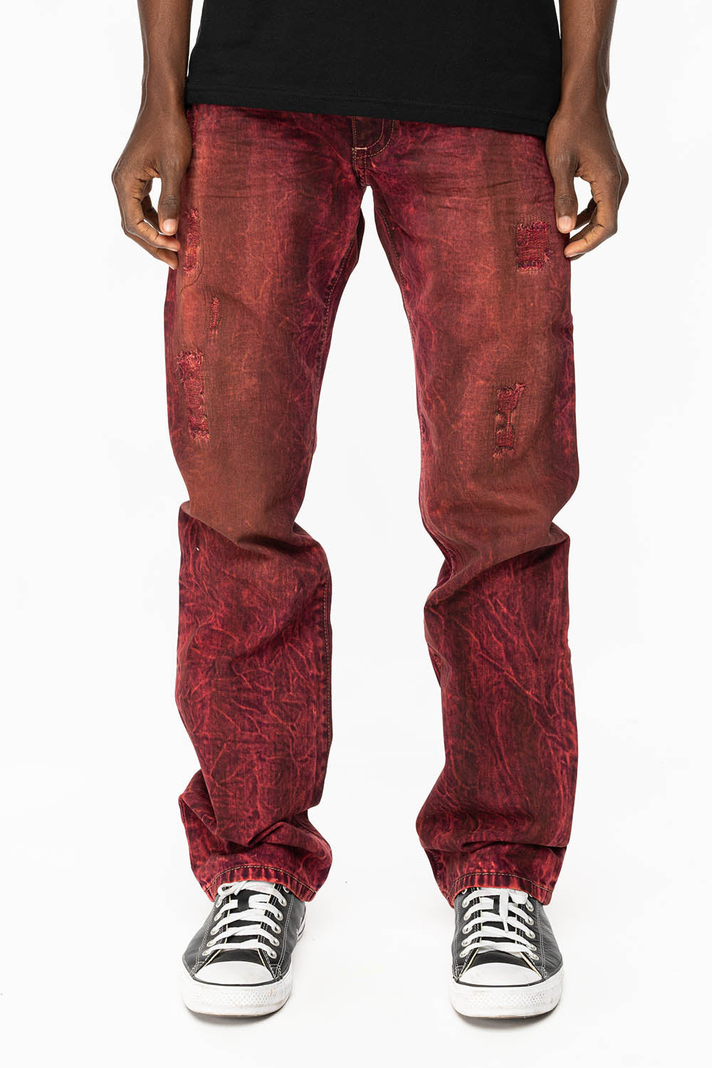 KILLER FLAP STRAIGHT LEG JEANS WITH  FULL CRYSTALS  IN OIL RED SPECIALTY WASH