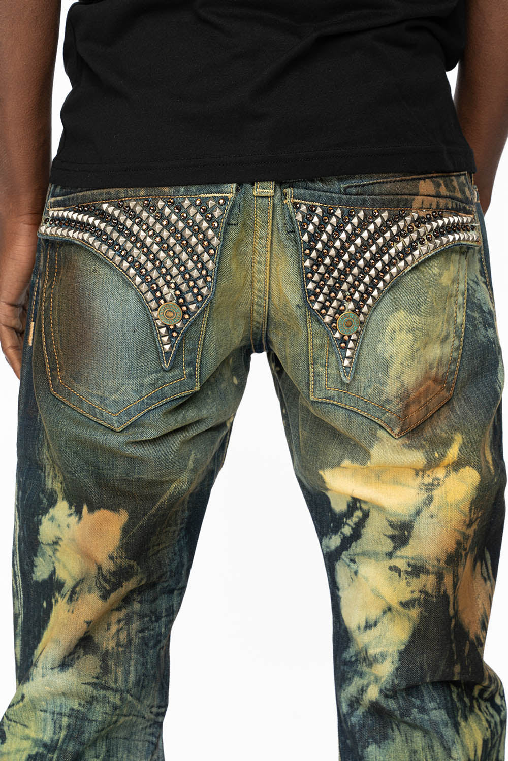 KILLER FLAP STRAIGHT LEG JEANS WITH  FULL CRYSTALS AND STUDS IN TOPANGA CANYON  WASH