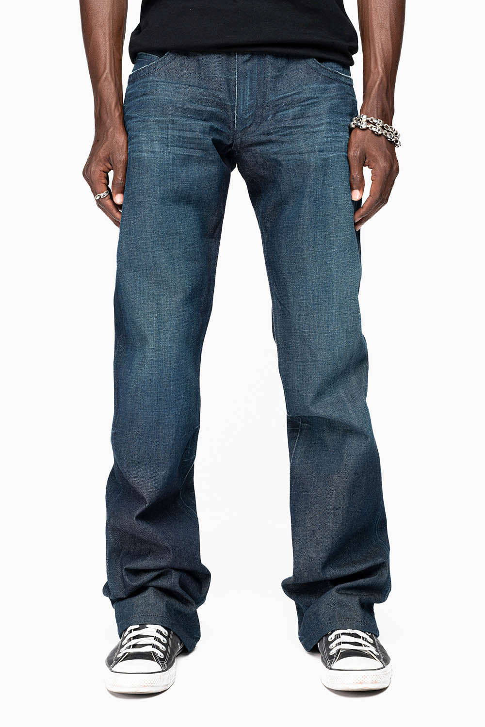 AMERICAN BEAUTY BOOT CUT JEAN  IN VINTAGE DARK WITH EMBROIDERED WING LOGO AND EMBELISHMENT ON BACK POCKETS