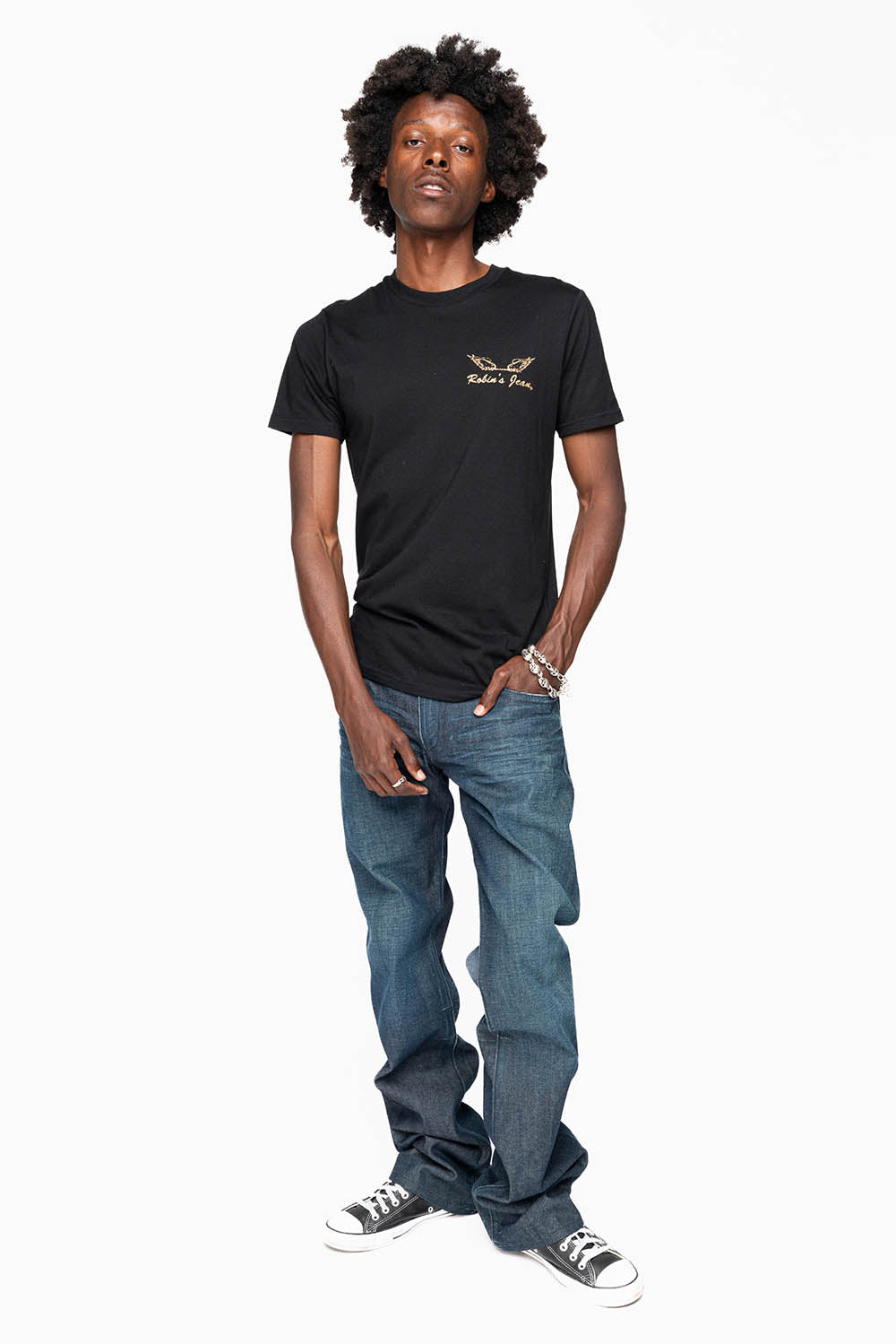 AMERICAN BEAUTY BOOT CUT JEAN  IN VINTAGE DARK WITH EMBROIDERED WING LOGO AND EMBELISHMENT ON BACK POCKETS