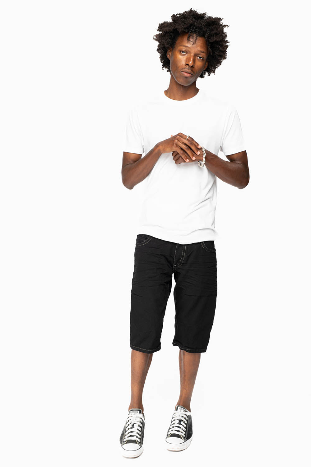 LIMITED EDITION MENS SHORTS WITH  FLAP POCKETS IN PURE BLK WASH WITH BLK DIAMOND CRYSTALS