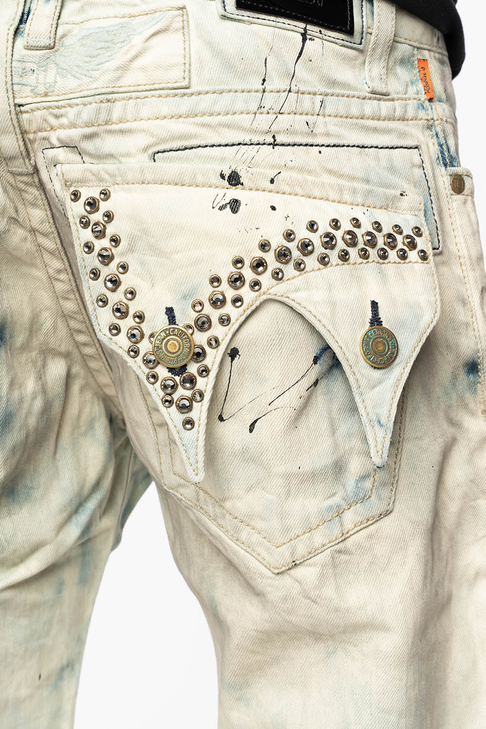 MENS DOUBLE FLAP DESTROYED SHORTS IN FROZEN WASH WITH CRYSTALS