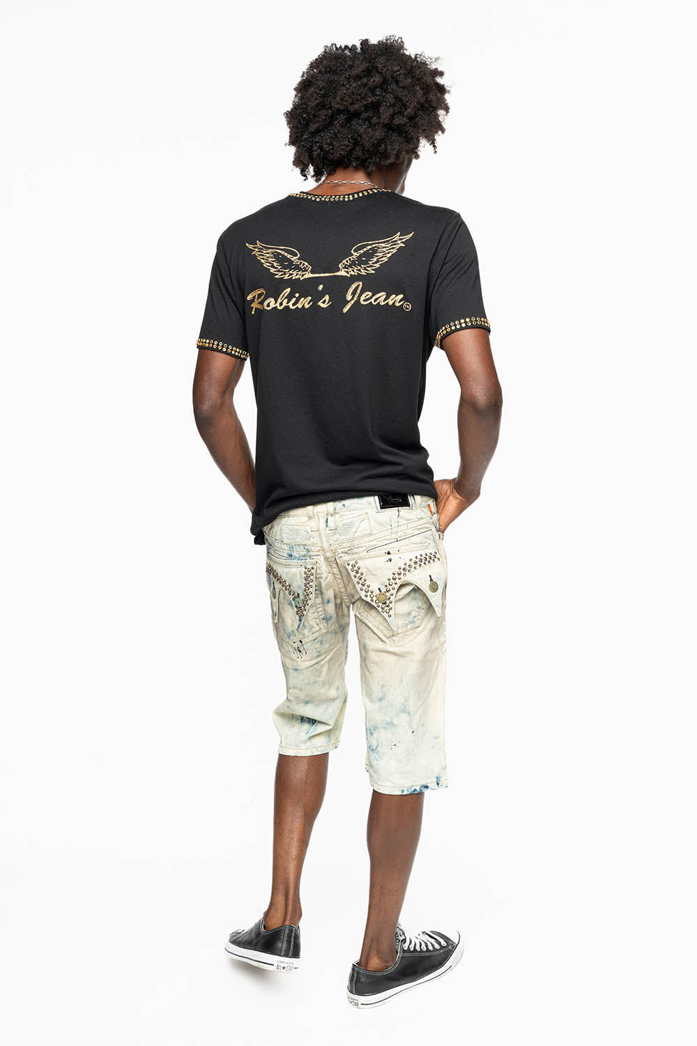MENS DOUBLE FLAP DESTROYED SHORTS IN FROZEN WASH WITH CRYSTALS