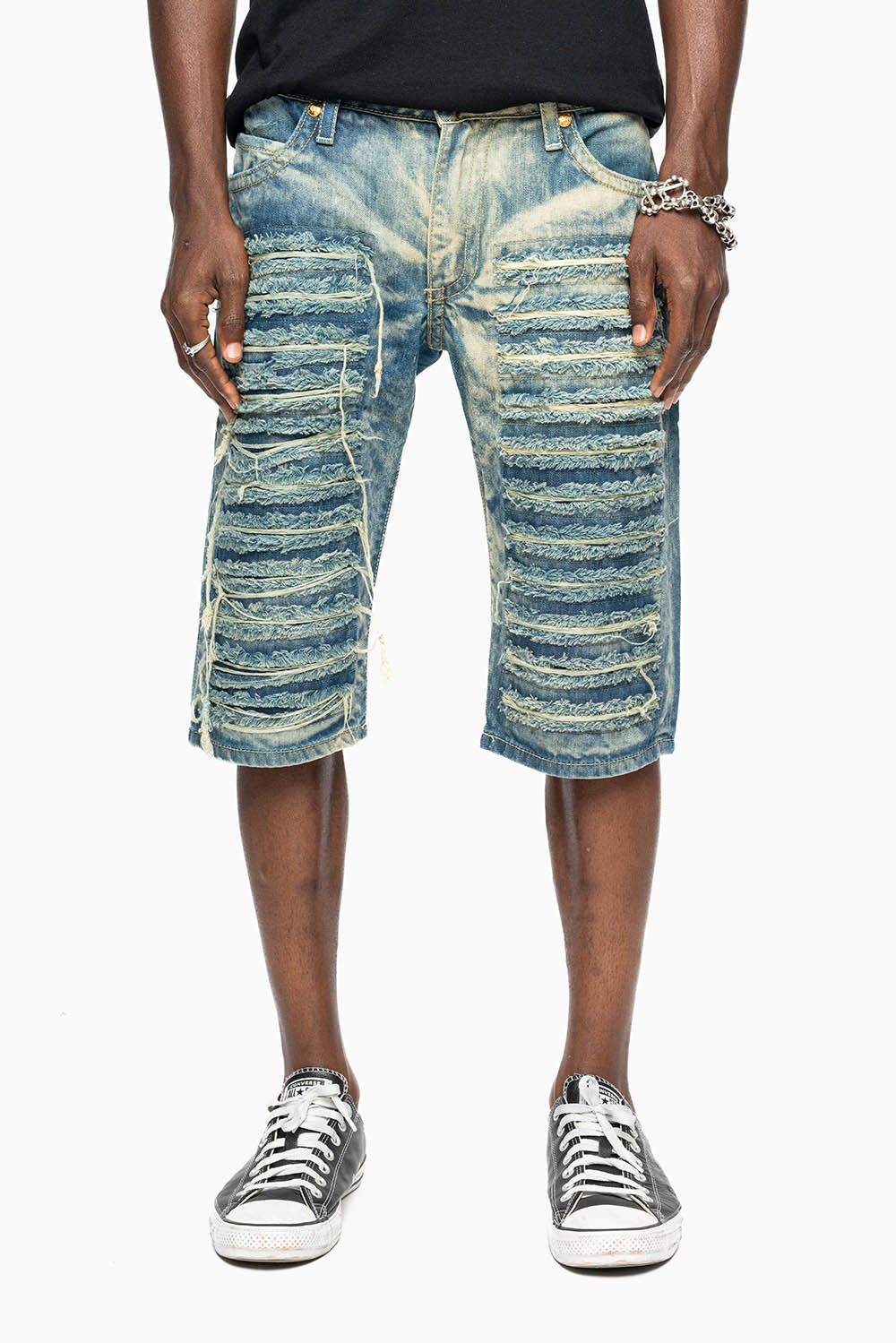 MENS DOUBLE FLAP DESTROYED SHORTS IN BOSTON WASH