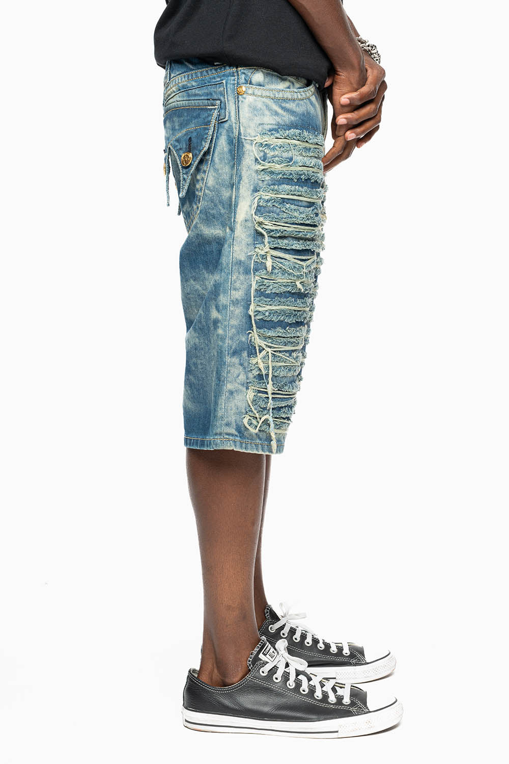 MENS DOUBLE FLAP DESTROYED SHORTS IN BOSTON WASH