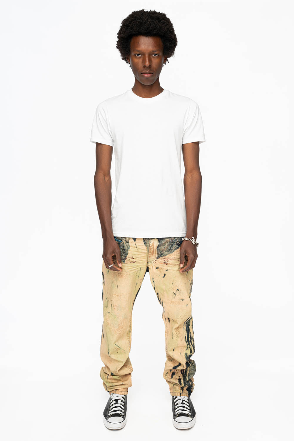 MENS FLAP POCKET SKINNY JEANS IN GRAFFITI WASH