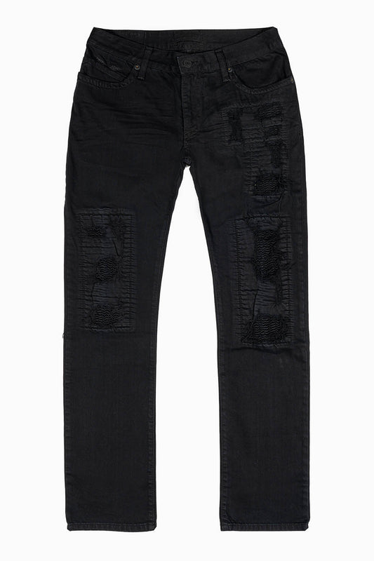 CROSSED OUT MENS CLASIC STRAIGHT LEG JEANS  IN PURE BLK