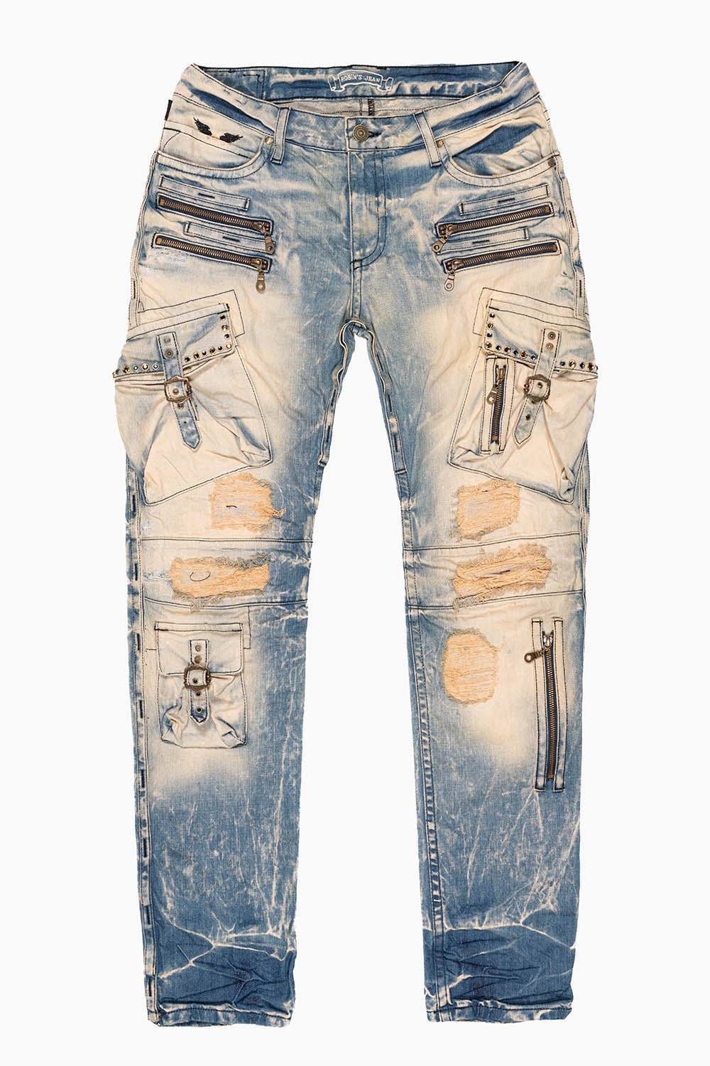 RAPTOR MILITARY STYLE CARGO JEAN IN BLUE 5D MEDIUM BROKEN WITH CRYSTALS