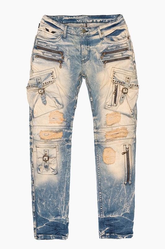 RAPTOR MILITARY STYLE CARGO JEAN IN BLUE 5D MEDIUM BROKEN WITH CRYSTALS