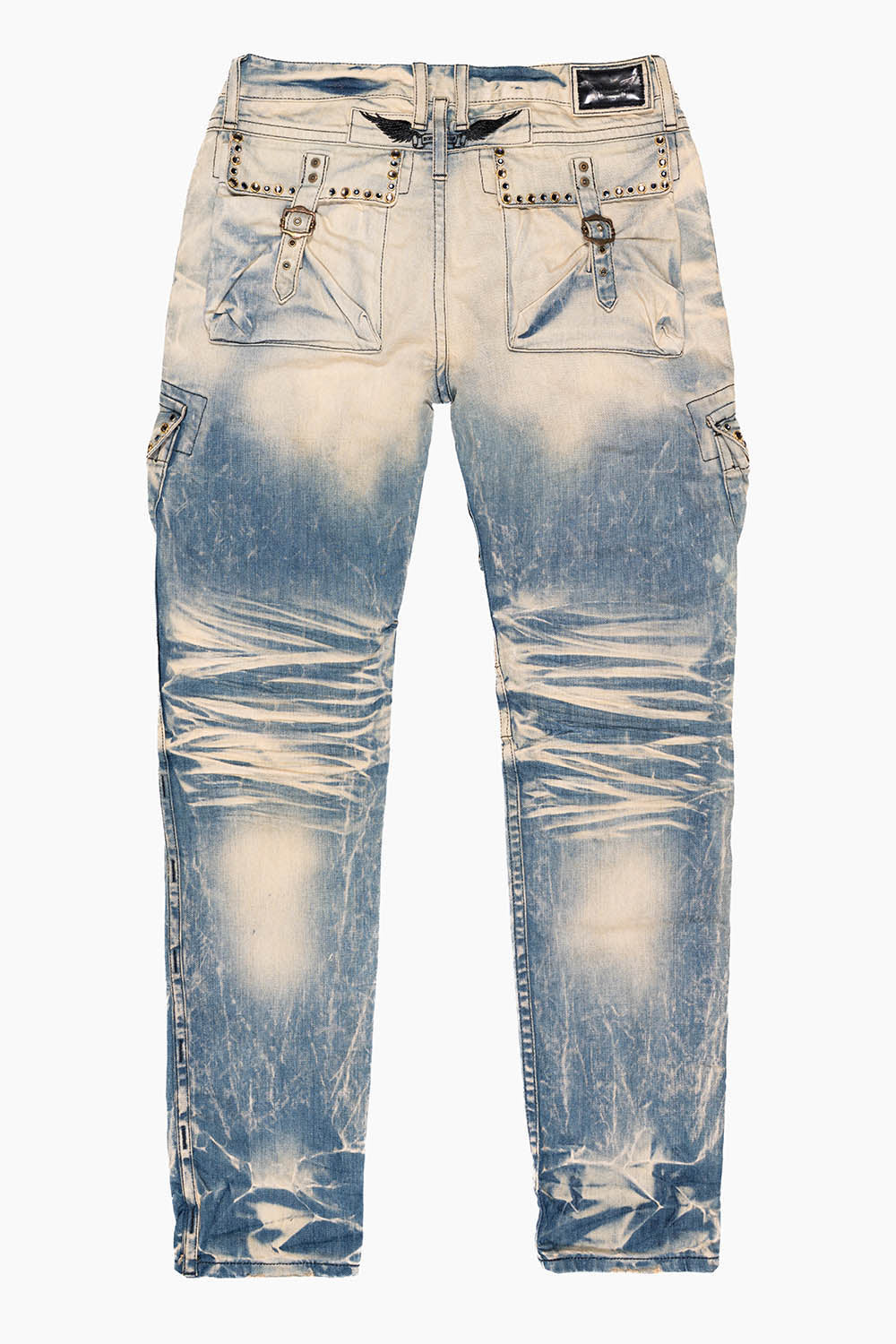 RAPTOR MILITARY STYLE CARGO JEAN IN BLUE 5D MEDIUM BROKEN WITH CRYSTALS
