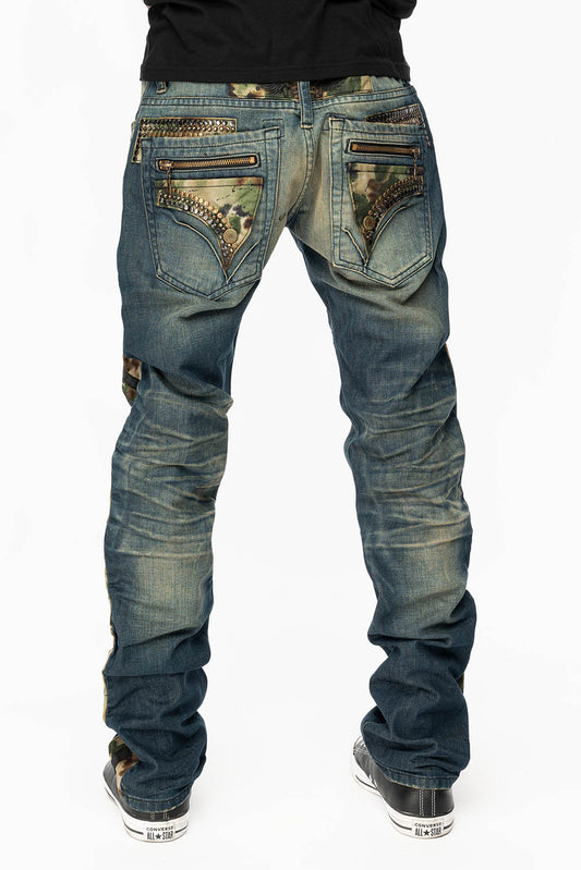 MINI FLAP MENS SLIM JEANS IN CONCORD DARK WASH WITH CRYSTALS