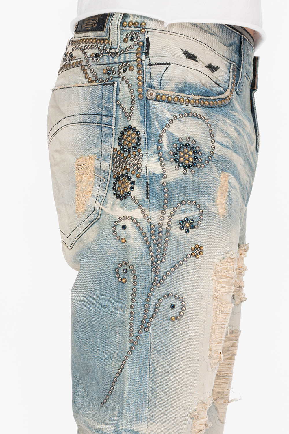 MENS REPAIR LONE STAR 5 POCKET JEANS IN BLUE WITH STUDS AND CRYSTALS