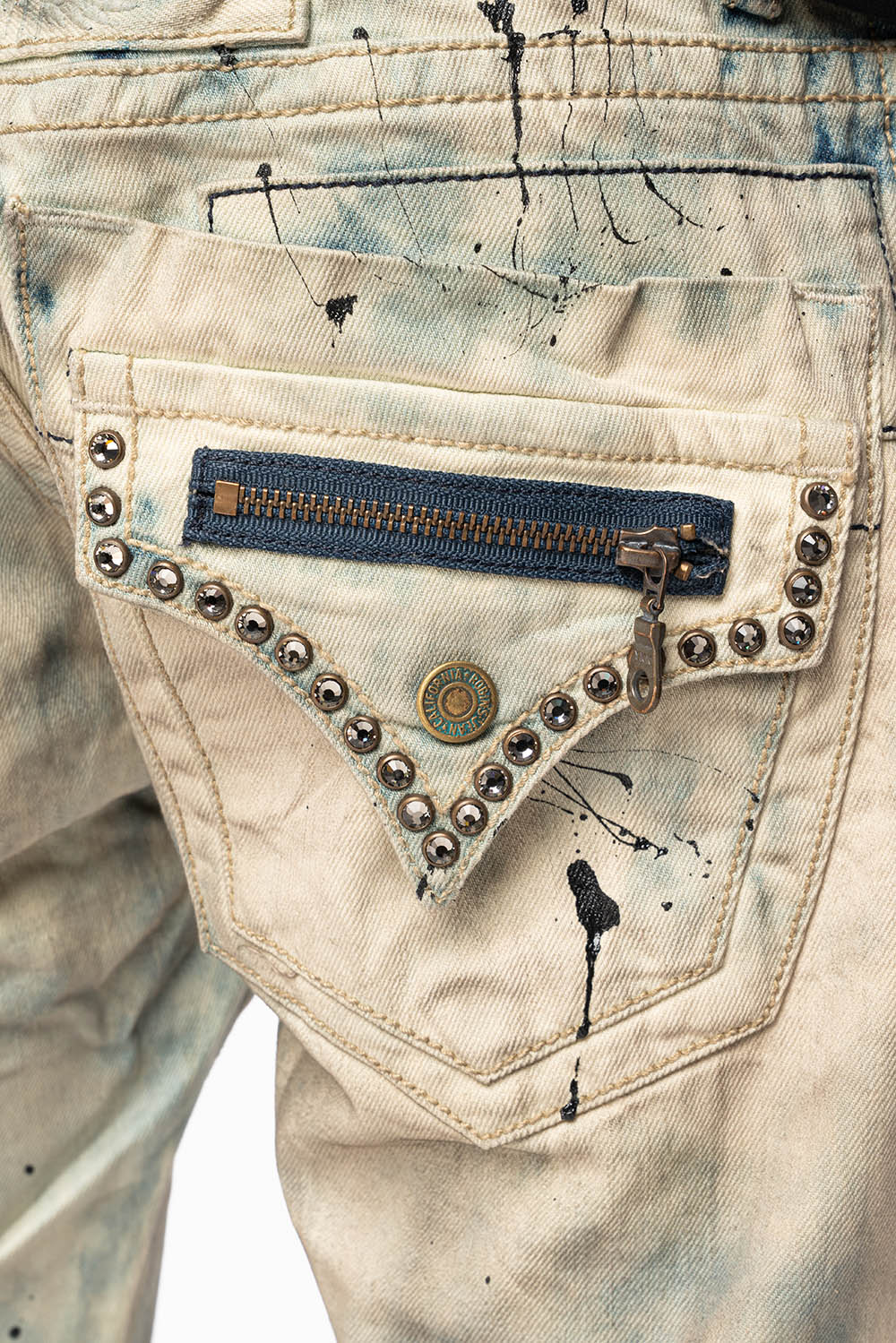 MENS SMALL FLAP POCKET STRAIGHT LEG JEANS IN FROZEN WASH WITH CRYSTALS