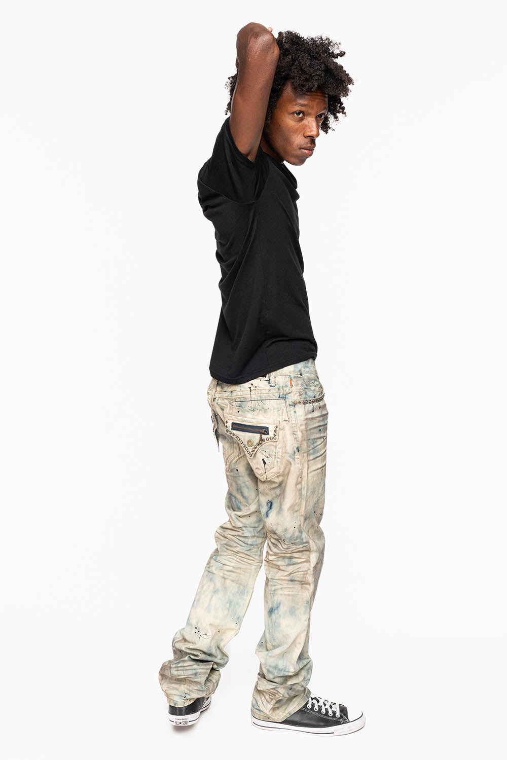 MENS SMALL FLAP POCKET STRAIGHT LEG JEANS IN FROZEN WASH WITH CRYSTALS