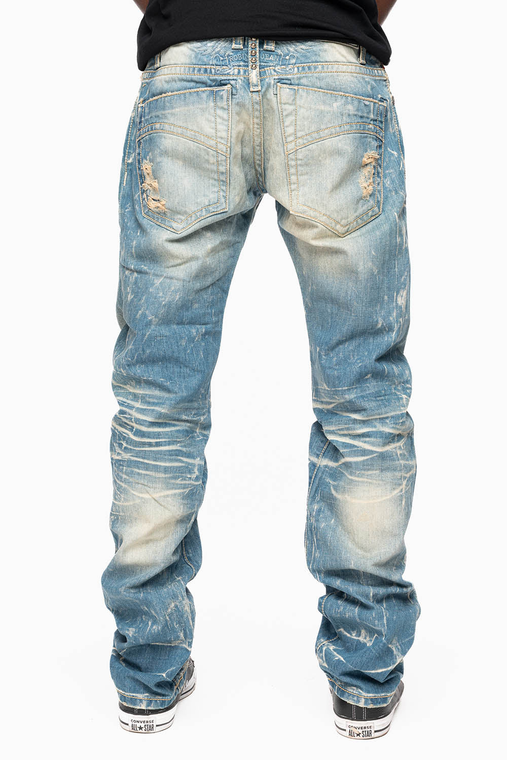 CLASSIC 5 POCKET SLIM LEG JEANS IN 4D LIGHT BROKEN REPAIRED WASH