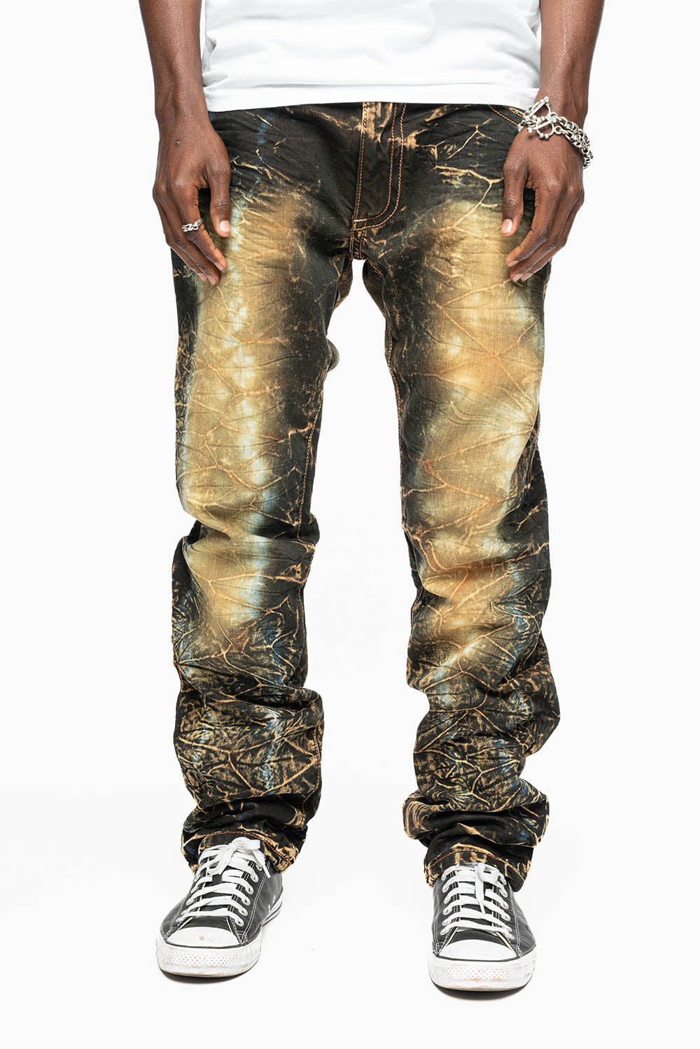 CLASSIC 5 POCKET SLIM LEG JEANS IN 4D DARK PERU WASH FULLY EMBELLISHED POCKETS WITH  LARGE CRYSTALS