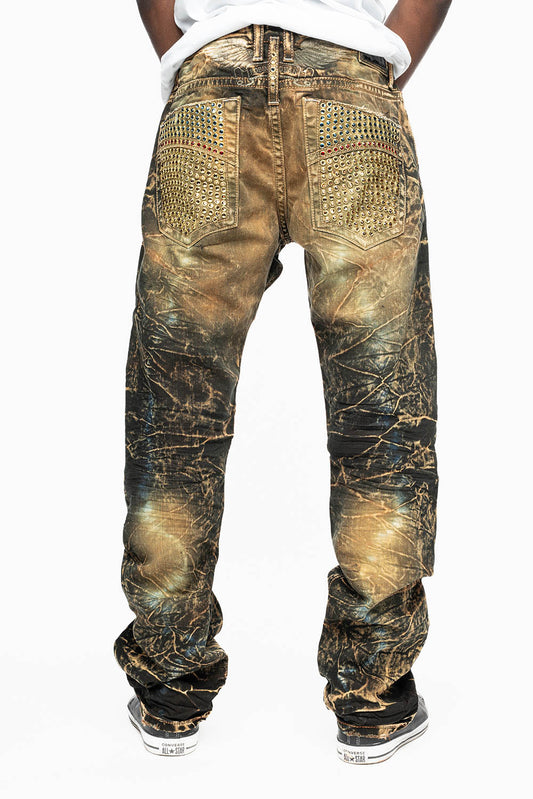 CLASSIC 5 POCKET SLIM LEG JEANS IN 4D DARK PERU WASH FULLY EMBELLISHED POCKETS WITH  LARGE CRYSTALS