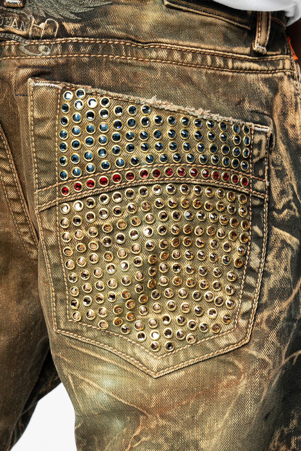 CLASSIC 5 POCKET SLIM LEG JEANS IN 4D DARK PERU WASH FULLY EMBELLISHED POCKETS WITH  LARGE CRYSTALS