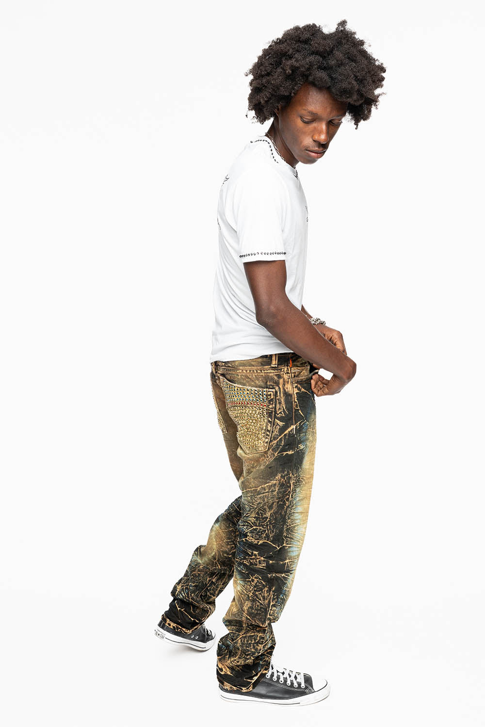 CLASSIC 5 POCKET SLIM LEG JEANS IN 4D DARK PERU WASH FULLY EMBELLISHED POCKETS WITH  LARGE CRYSTALS